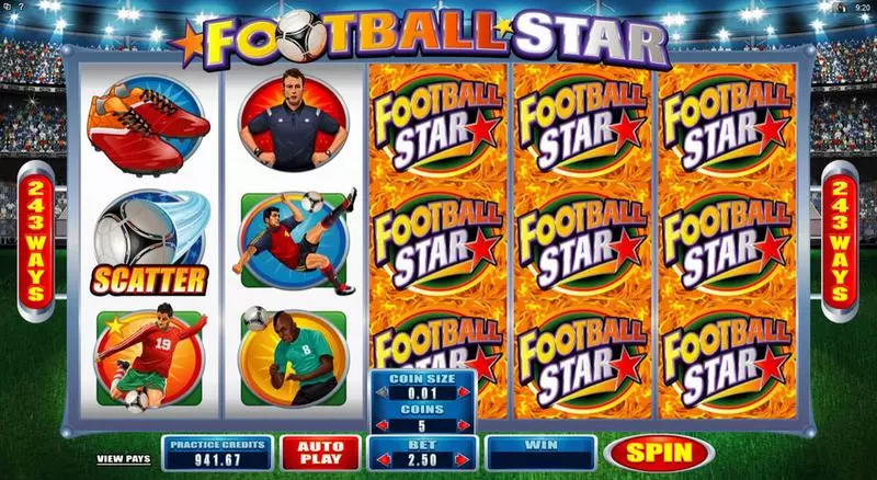 Main Screen Reels - Football Star Microgaming Slots Game