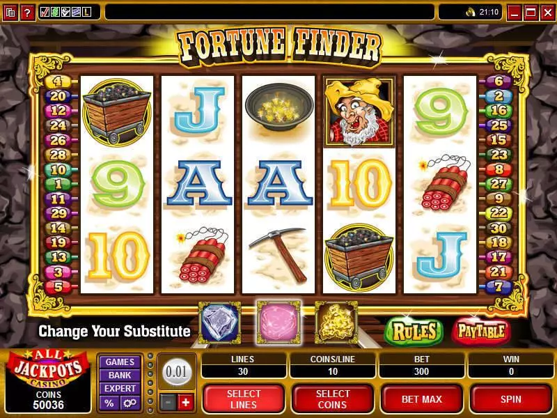 Main Screen Reels - Fortune Finder Microgaming Slots Game
