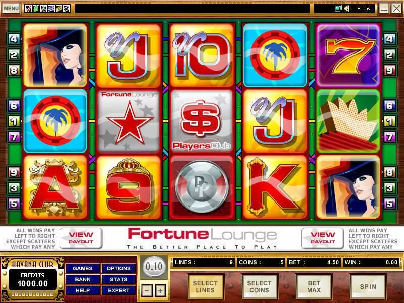 Main Screen Reels - Fortune Lounge Microgaming Slots Game