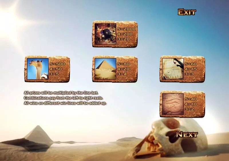Info and Rules - Fortune of the Pharaohs Sheriff Gaming Slots Game
