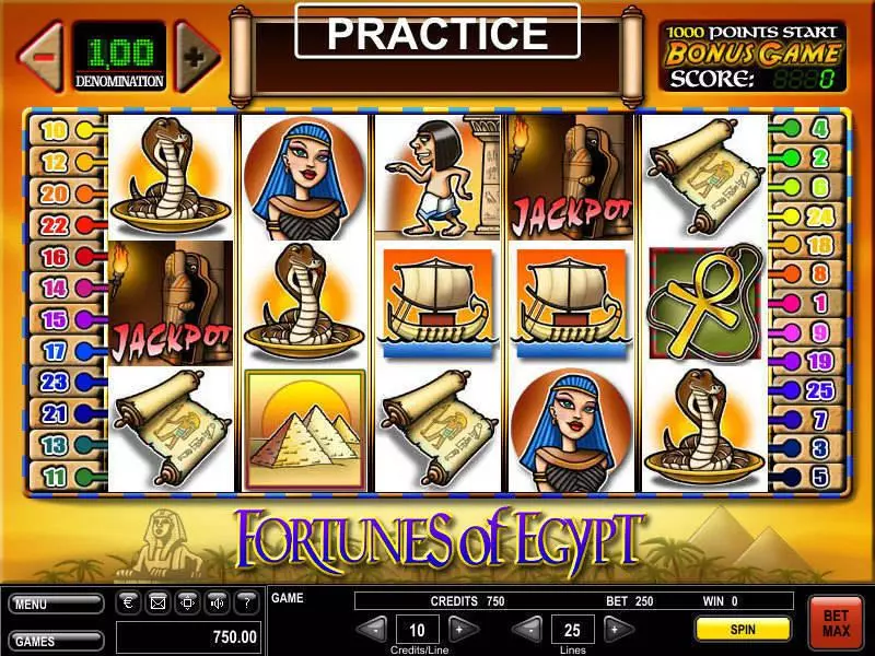 Main Screen Reels - Fortunes of Egypt GTECH Slots Game