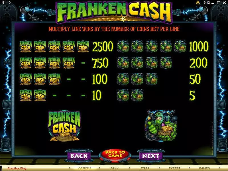 Info and Rules - Franken Cash Microgaming Slots Game