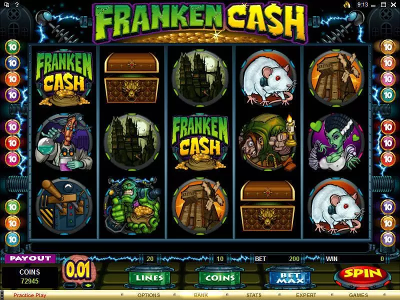 Main Screen Reels - Franken Cash Microgaming Slots Game