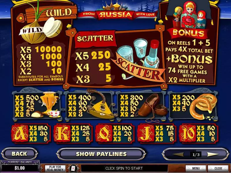 Info and Rules - From Russia With Love PlayTech Slots Game