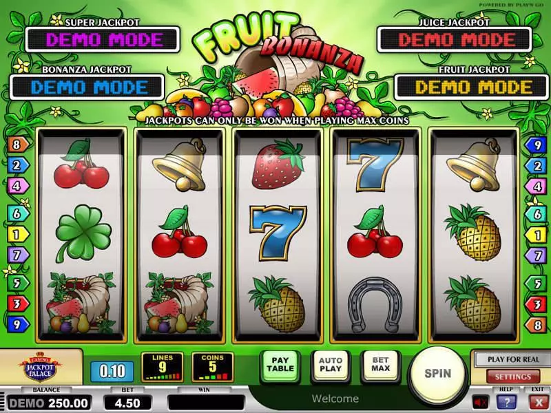 Main Screen Reels - Fruit Bonanza Play'n GO Slots Game