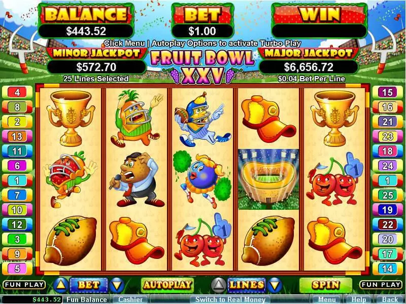 Main Screen Reels - Fruit Bowl XXV RTG Slots Game