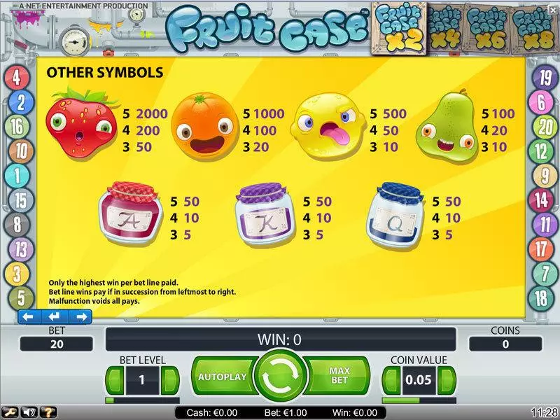 Info and Rules - Fruit Case NetEnt Slots Game