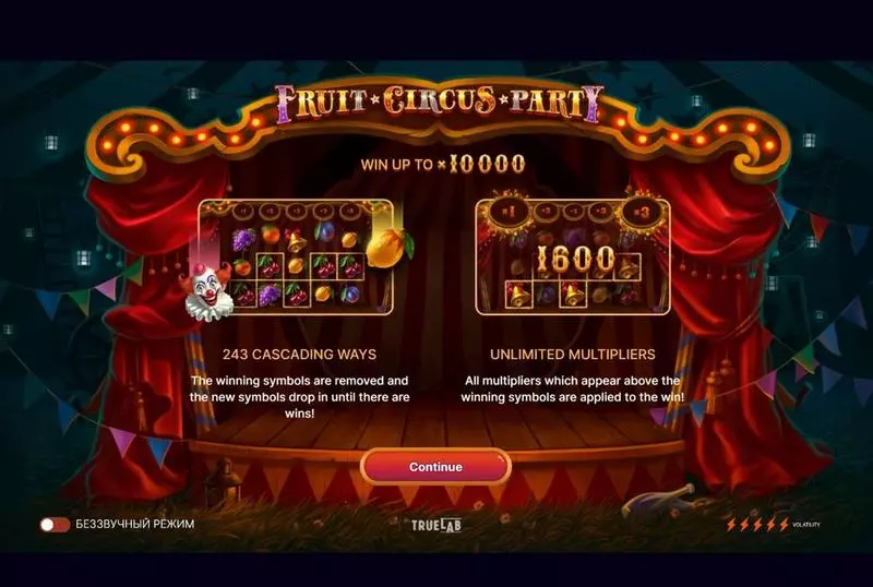Info and Rules - Fruit Circus Party TrueLab Games Slots Game