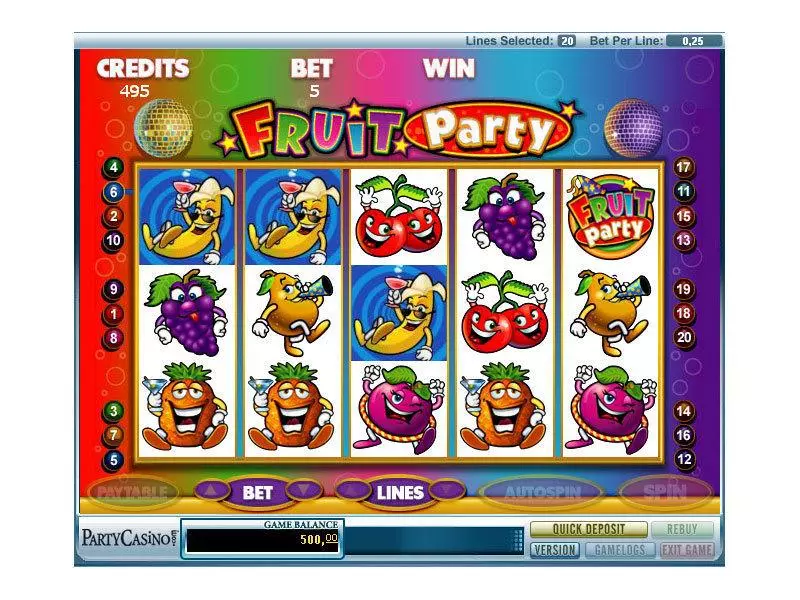 Main Screen Reels - Fruit Party bwin.party Slots Game