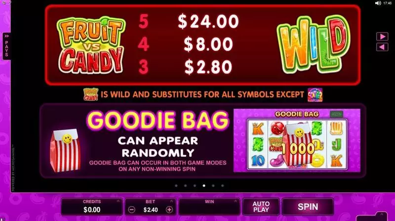 Info and Rules - Fruits vs Candy Microgaming Slots Game