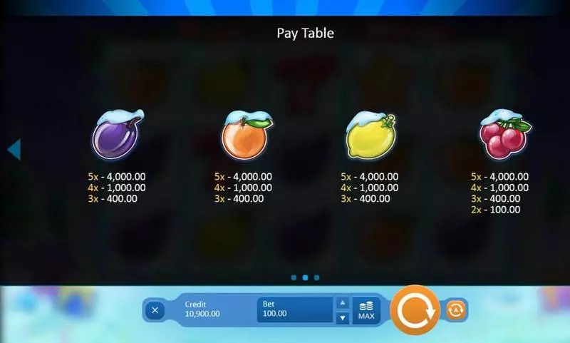 Info and Rules - Fruits'N'Stars Holiday Edition Playson Slots Game