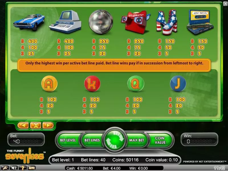 Info and Rules - Funky Seventies NetEnt Slots Game
