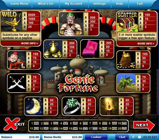 Info and Rules - Genie Fortune Leap Frog Slots Game