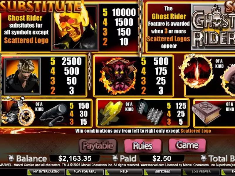 Info and Rules - Ghost Rider CryptoLogic Slots Game