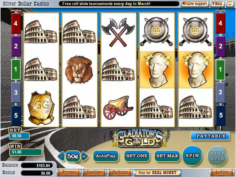 Main Screen Reels - Gladiator's Gold WGS Technology Slots Game