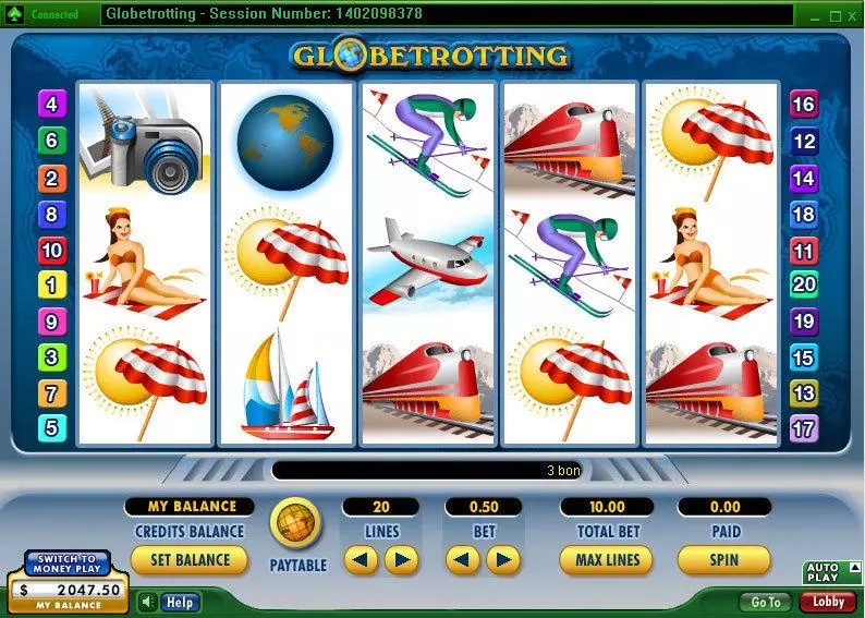 Main Screen Reels - Globetrotting 888 Slots Game