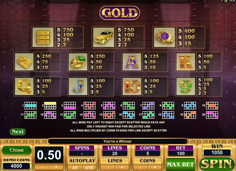 Info and Rules - Gold Big Time Gaming Slots Game