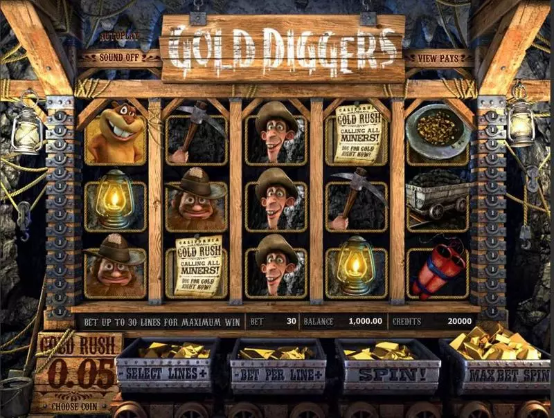 Main Screen Reels - Gold Diggers BetSoft Slots Game