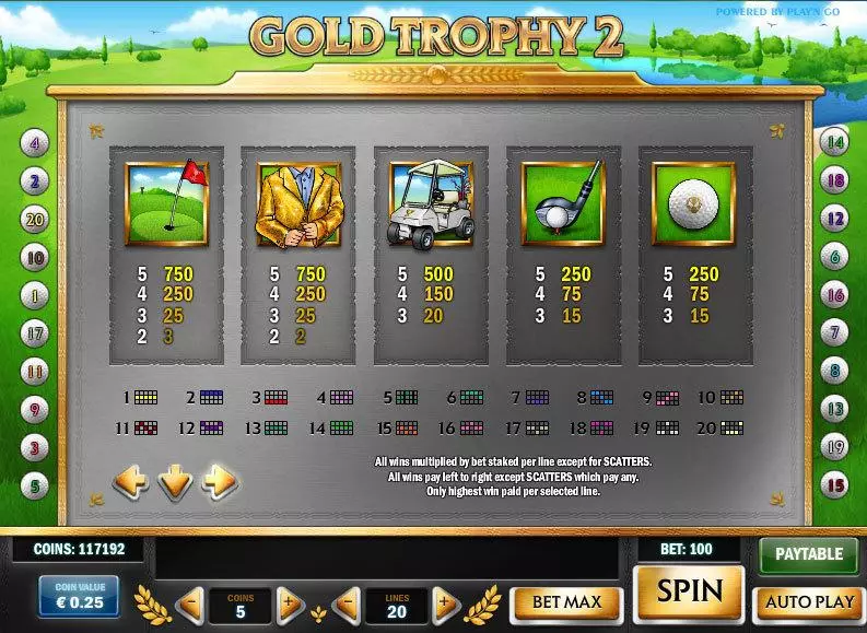 Info and Rules - Gold Trophy 2 Play'n GO Slots Game