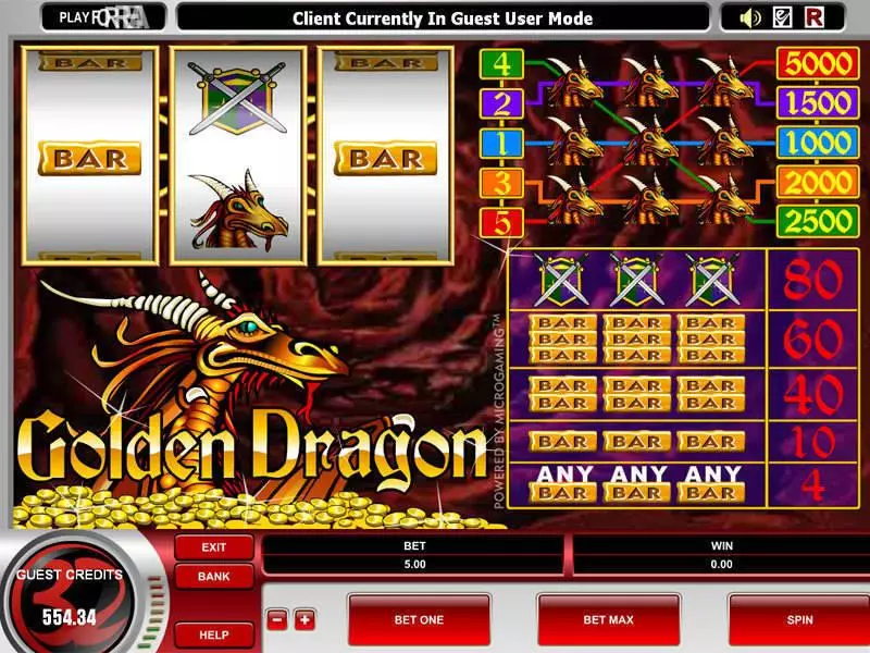 Main Screen Reels - Golden Dragon Microgaming Slots Game