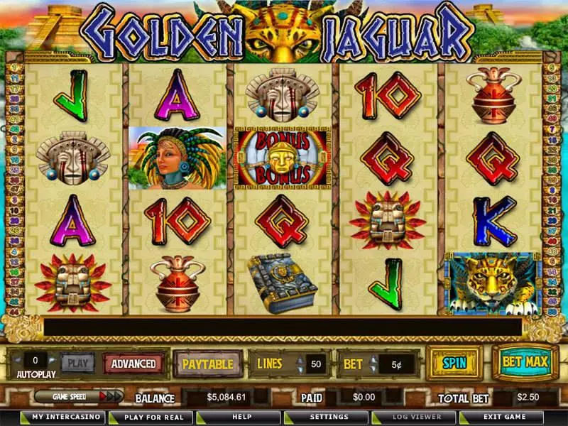 Main Screen Reels - Golden Jaguar CryptoLogic Slots Game