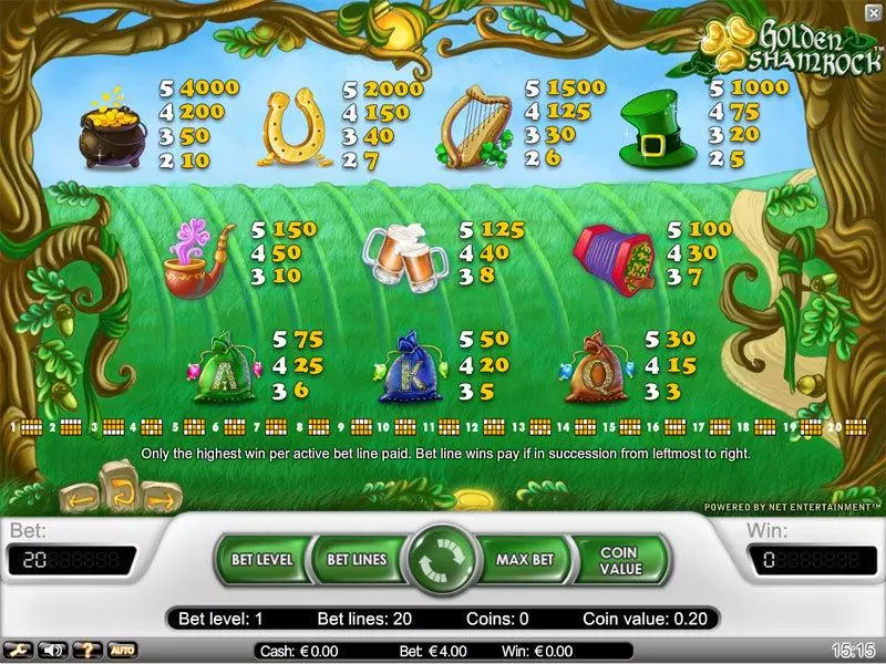 Info and Rules - Golden Shamrock NetEnt Slots Game