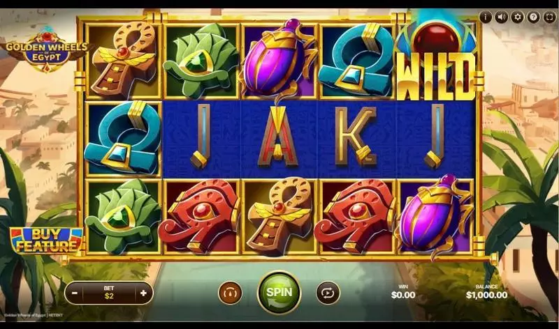 Main Screen Reels - Golden Wheels of Egypt NetEnt Slots Game