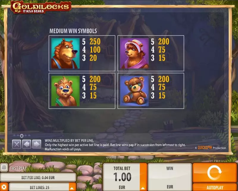 Info and Rules - Goldilocks Quickspin Slots Game