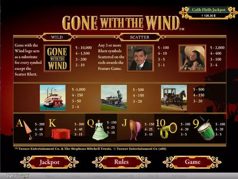Info and Rules - Gone With The Wind bwin.party Slots Game