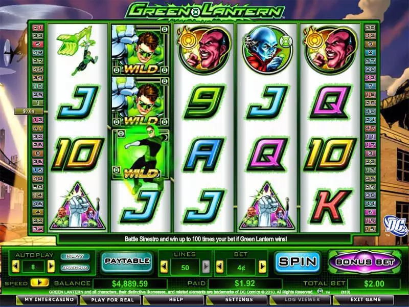 Main Screen Reels - Green Lantern Amaya Slots Game