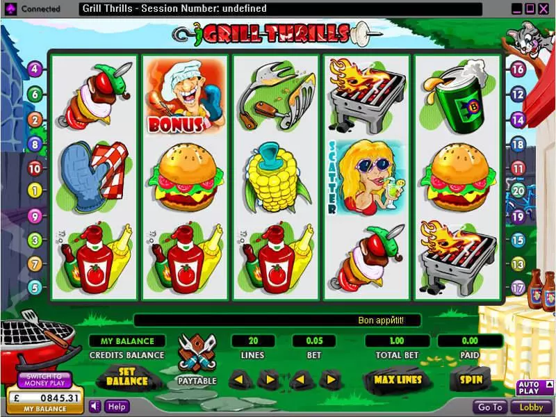 Main Screen Reels - Grill Thrills 888 Slots Game