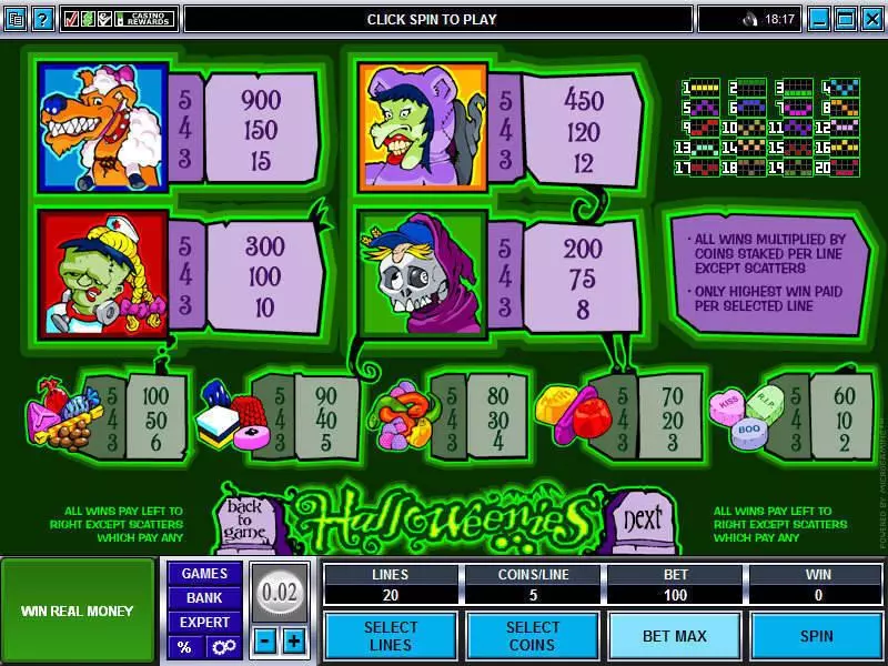 Info and Rules - Halloweenies Microgaming Slots Game