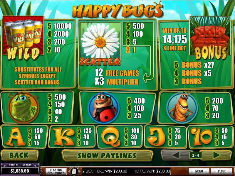 Info and Rules - Happy Bugs PlayTech Slots Game