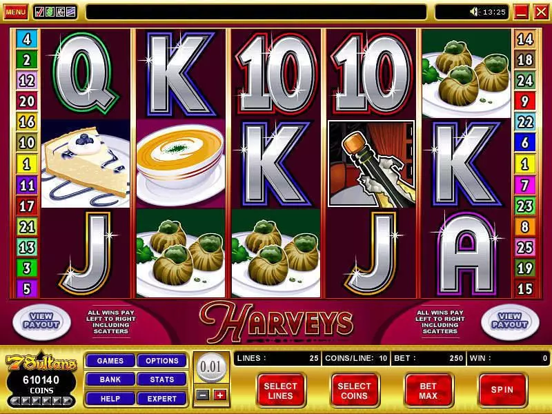 Main Screen Reels - Harveys Microgaming Slots Game