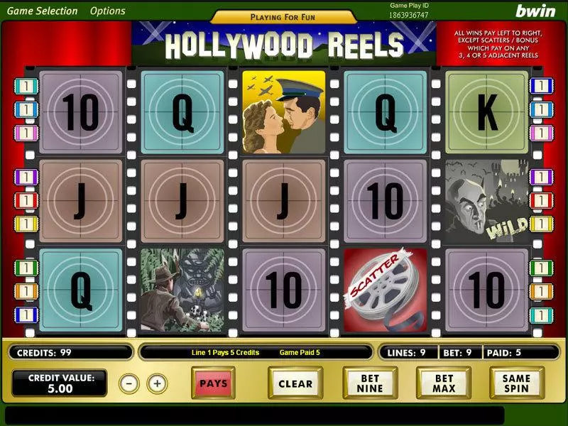 Main Screen Reels - Hollywood Reels Amaya Slots Game