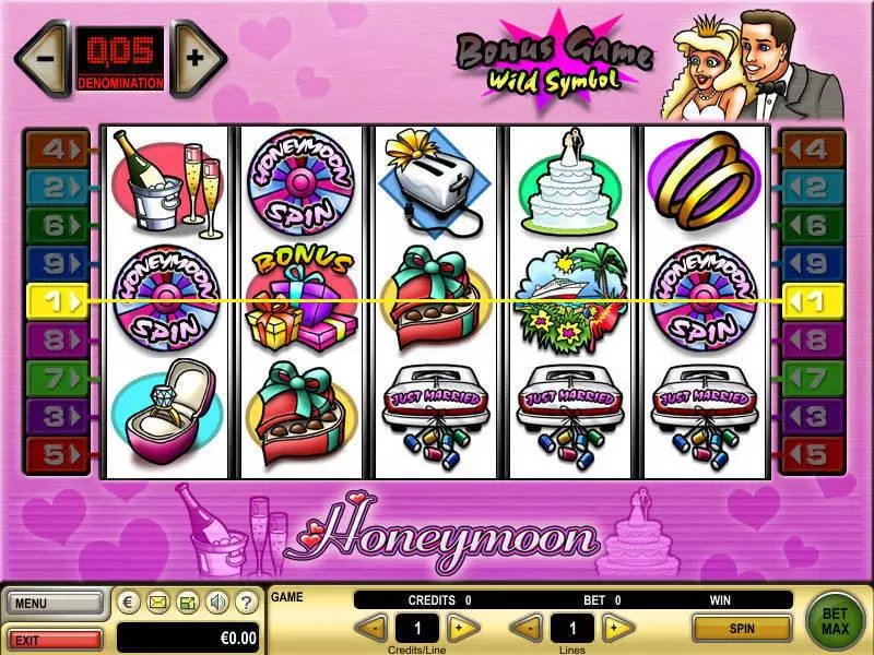 Main Screen Reels - Honeymoon GTECH Slots Game