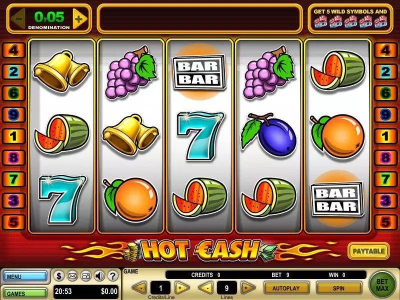 Main Screen Reels - Hot Cash GTECH Slots Game