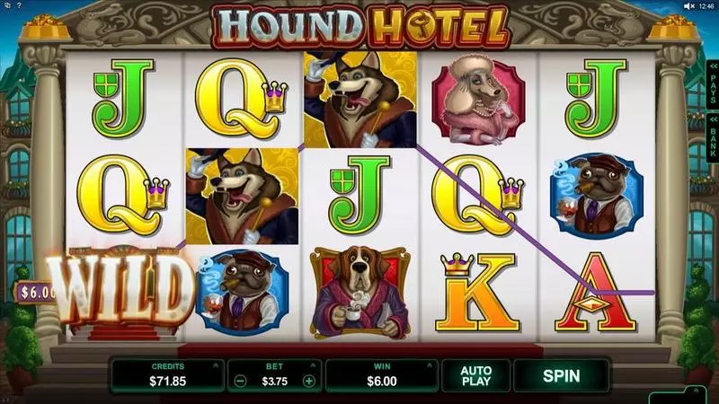 Main Screen Reels - Hound Hotel Microgaming Slots Game
