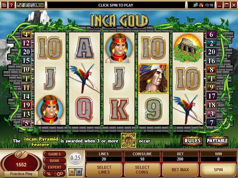 Main Screen Reels - Inca Gold Microgaming Slots Game