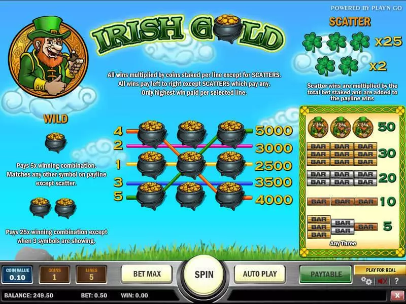 Info and Rules - Irish Gold Play'n GO Slots Game
