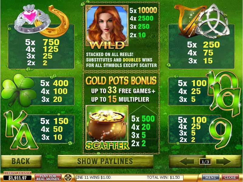 Info and Rules - Irish Luck PlayTech Slots Game