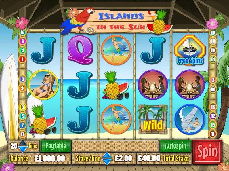 Main Screen Reels - Islands in the Sun Wagermill Slots Game