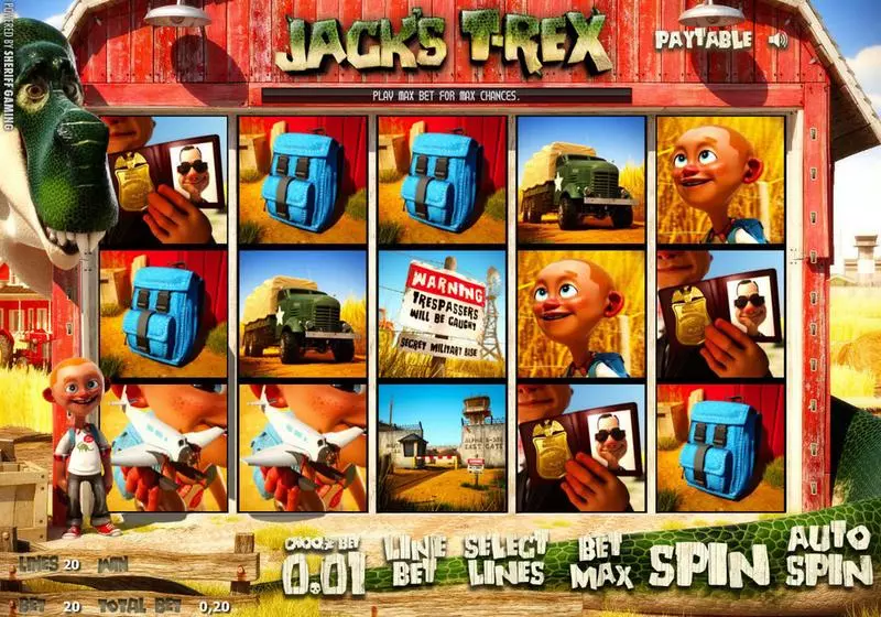 Main Screen Reels - Jack's T-Rex Sheriff Gaming Slots Game