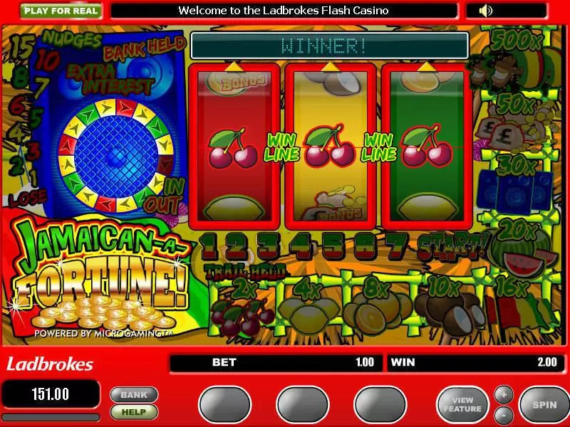 Main Screen Reels - Jamaican a Fortune Microgaming Slots Game