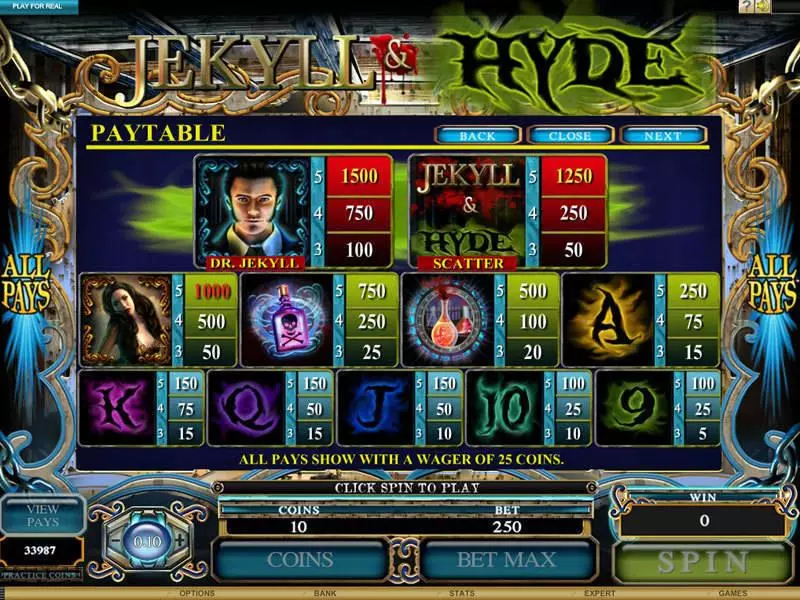 Info and Rules - Jekyll and Hyde Microgaming Slots Game