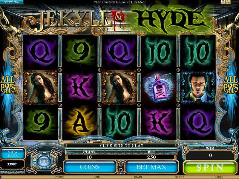 Main Screen Reels - Jekyll and Hyde Microgaming Slots Game