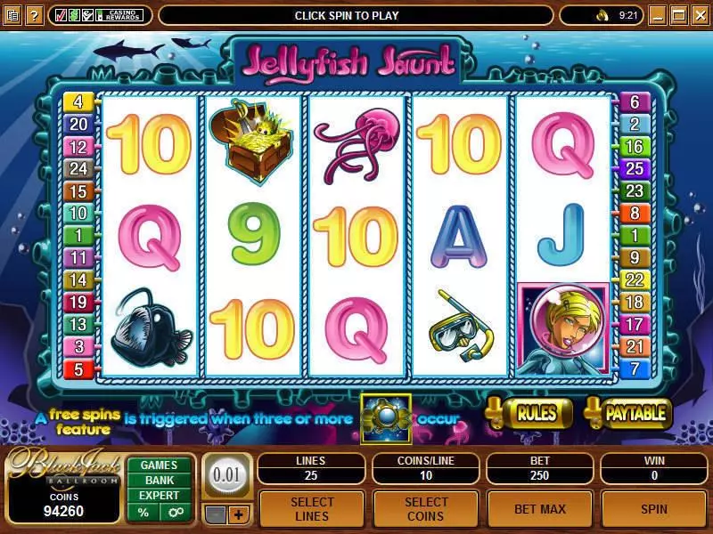 Main Screen Reels - Jellyfish Jaunt Microgaming Slots Game