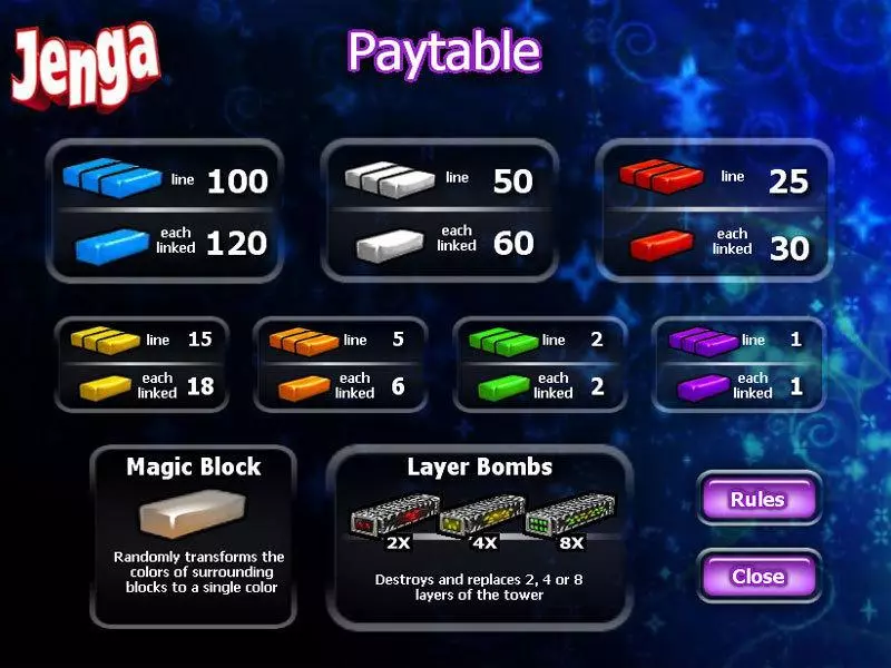 Info and Rules - Jenga CryptoLogic Slots Game