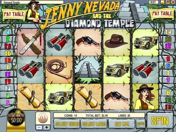 Main Screen Reels - Jenny Nevada And The Diamond Temple Rival Slots Game