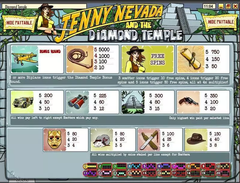 Info and Rules - Jenny Nevada And The Diamond Temple Rival Slots Game